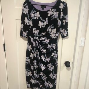 Connected Apparel Black Dress with Lavender Floral Design